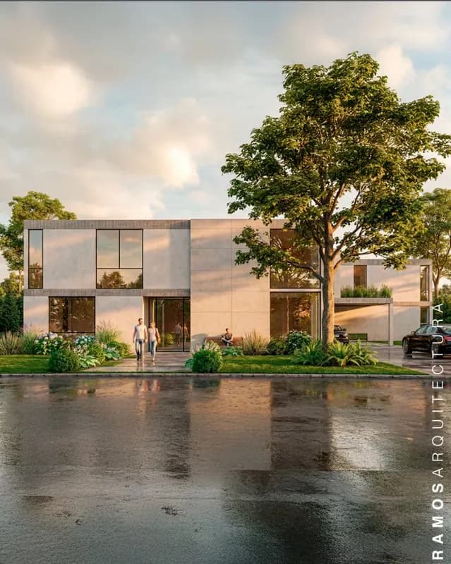 Casa moderna minimalista con jardín diseñada por Ramos Arquitectura