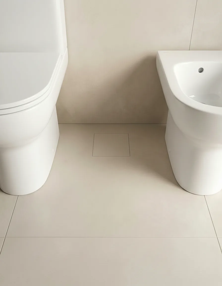 Desagüe lineal 2 en 1 instalado a ras del piso en una ducha — rejilla oculta con revestimiento continuo