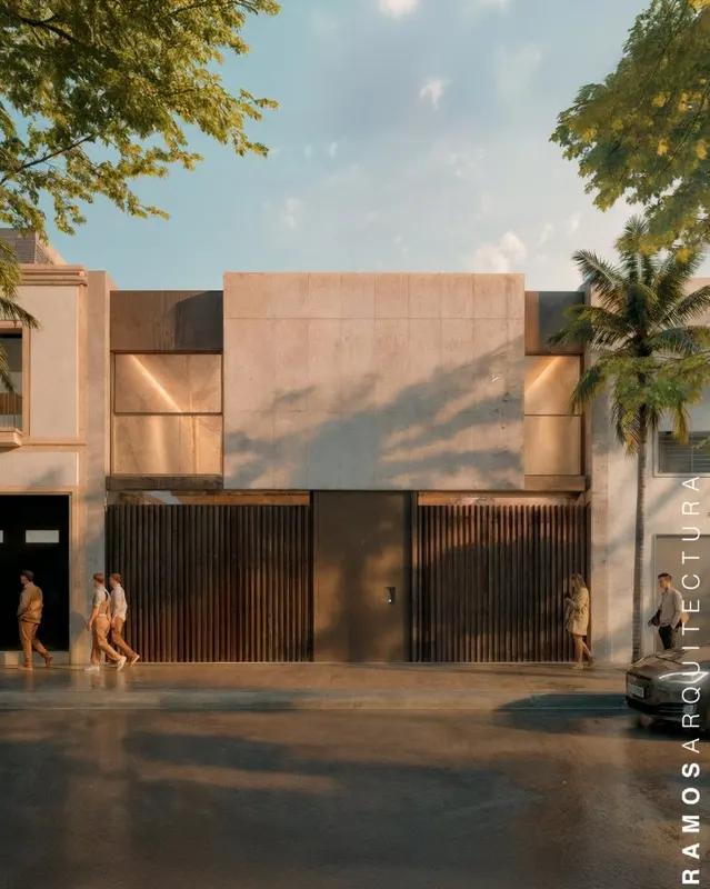 Casa con fachada de madera y hormigón visto - Ramos Arquitectura